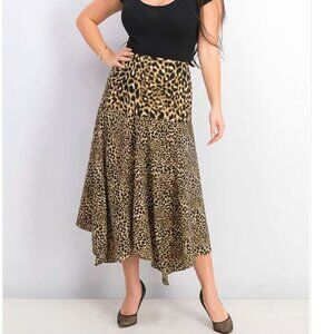 Calvin Klein Leopard Animal Print Lined Asymmetrical Midi Skirt Size 10 New Tags